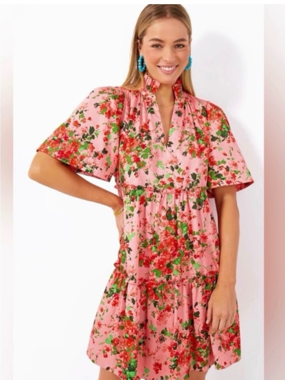 Tuckernuck Pink Green Floral Peony Meadows Crawford Short Sleeve Dress Large